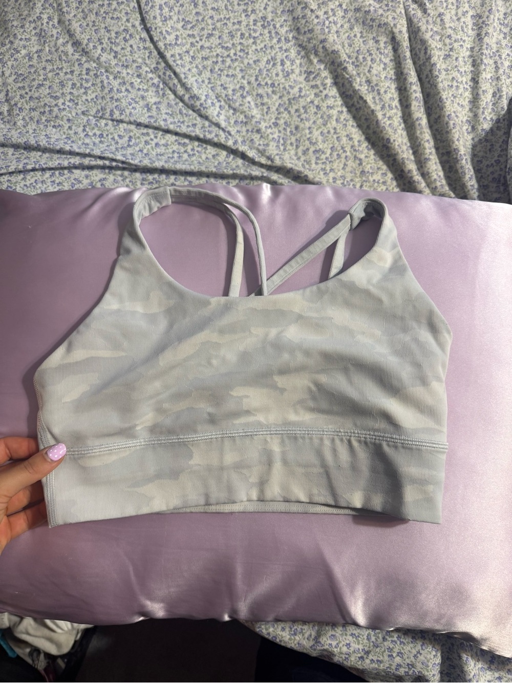 Lululemon Light Gray Camo Strappy Sports Bra